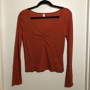 Red/Orange Ribbed Long Sleeve Tee